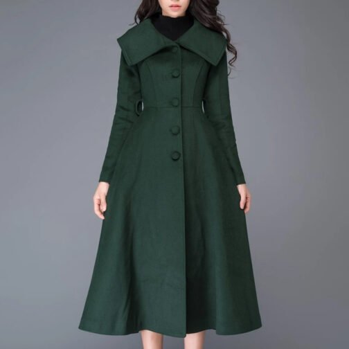 Women’s Princess Swing Green Wool Coat