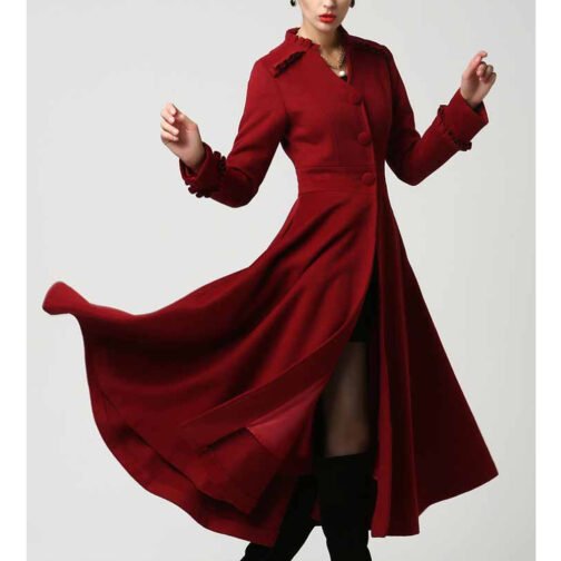 Women’s Long Wool Coat with Ruffle - Image 5
