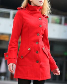 Women’s Fitted Military Style Red Wool Coat