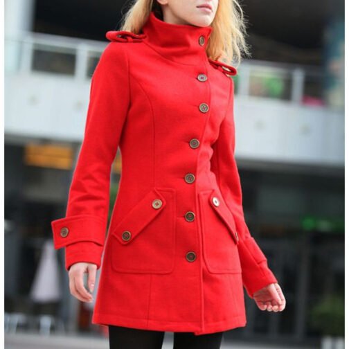 Women’s Fitted Military Style Red Wool Coat
