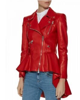 Biker Women’s Peplum Red Leather Jacket
