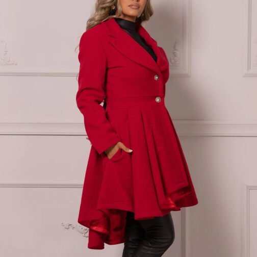 Women’s Princess Red Wool Midi Coat - Image 3