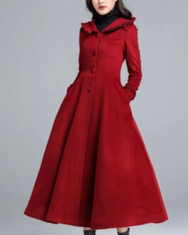 Women’s Princess Classic Swing Red Wool Hooded Coat