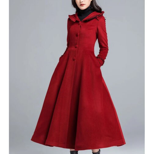 Women’s Princess Classic Swing Red Wool Hooded Coat