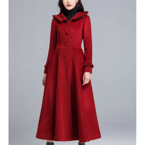 Women’s Princess Classic Swing Red Wool Hooded Coat - Image 5