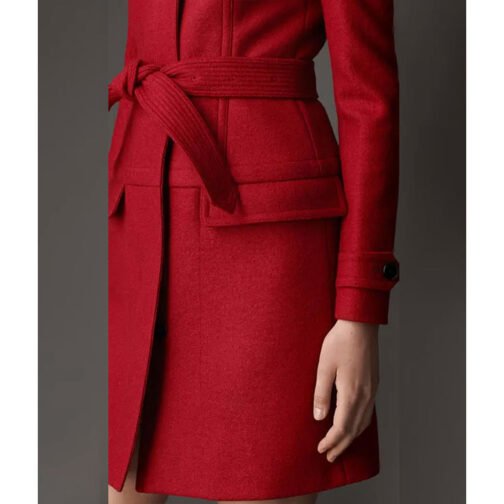 Women’s Red Structured Boiled Wool Coat - Image 3