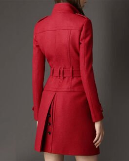 Women’s Red Structured Boiled Wool Coat