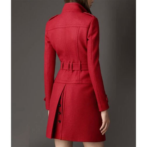 Women’s Red Structured Boiled Wool Coat - Image 2