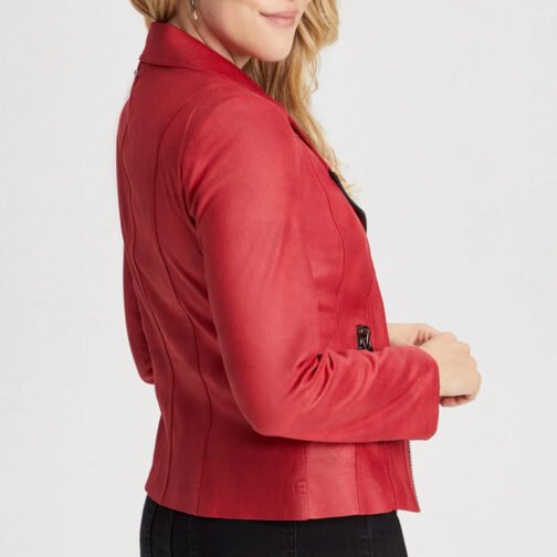 Women’s Vex Zipper Trim Red Leather Jacket - Image 5