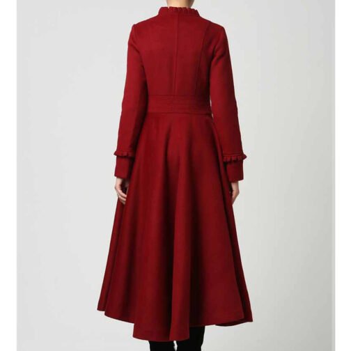 Women’s Long Wool Coat with Ruffle - Image 3