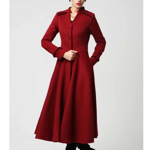 Women’s Long Wool Coat with Ruffle - Image 7