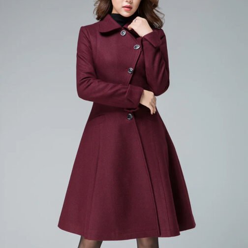Women’s Designer Retro Maroon Coat - Image 3