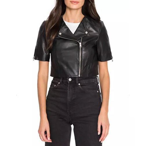 Women’s Short Sleeve Leather Jacket - Image 2