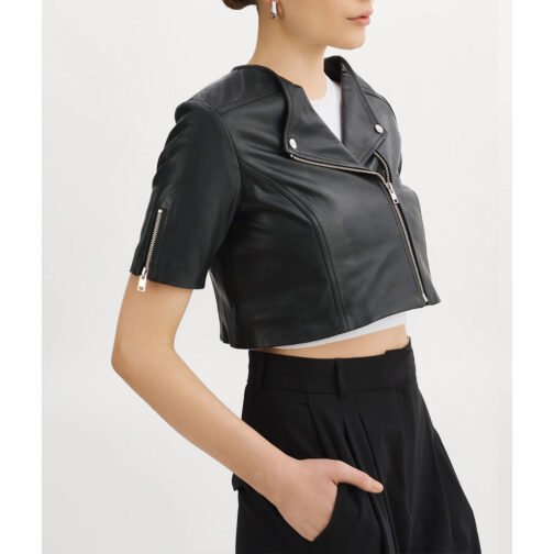 Women’s Short Sleeve Leather Jacket - Image 7