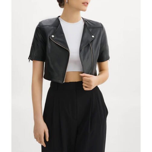 Women’s Short Sleeve Leather Jacket - Image 8