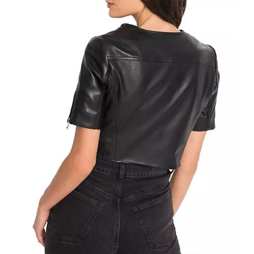 Women’s Short Sleeve Leather Jacket - Image 3