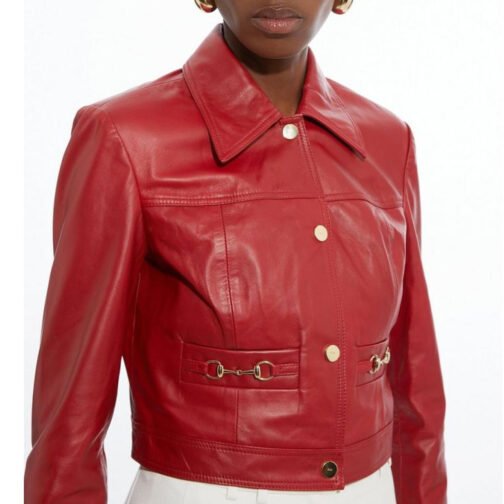 Women’s Snaffle Trim Leather Jacket - Image 7