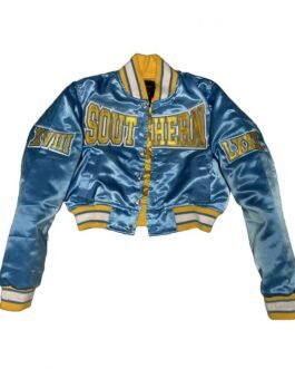 Women’s Cropped Southern University Bomber Satin Jacket