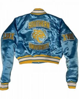 Women’s Cropped Southern University Bomber Satin Jacket