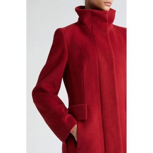 Women’s Stand Collar Akris Punto Red Wool Coat - Image 4