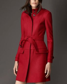 Women’s Red Structured Boiled Wool Coat