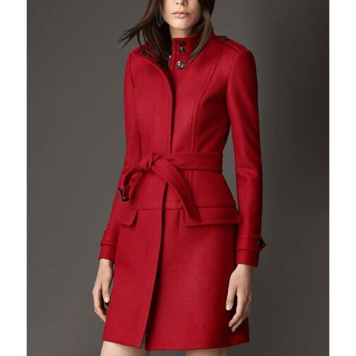 Women’s Red Structured Boiled Wool Coat