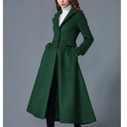Women’s Swing Dark Green Wool Coat - Image 5