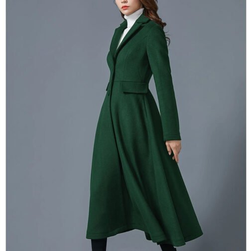 Women’s Swing Dark Green Wool Coat - Image 7