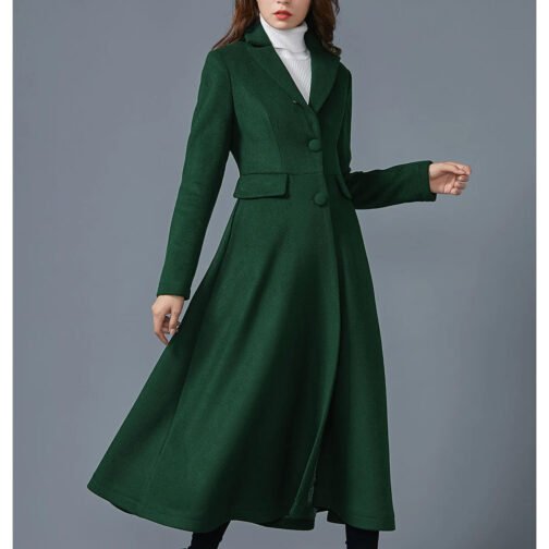Women’s Swing Dark Green Wool Coat - Image 3
