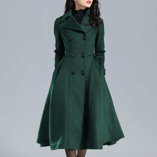 Women’s Swing Double Breasted Wool Coat - Image 2