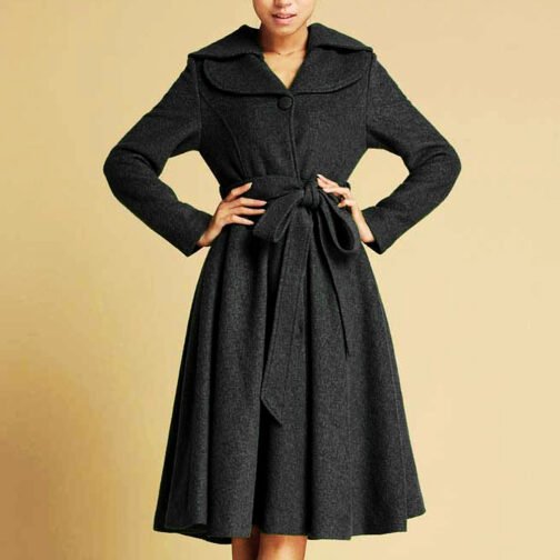 Women’s Feminine Swing Fit and Flare Wool Coat - Image 3