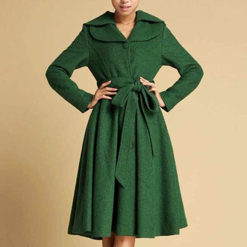 Women’s Feminine Swing Fit and Flare Wool Coat - Image 2