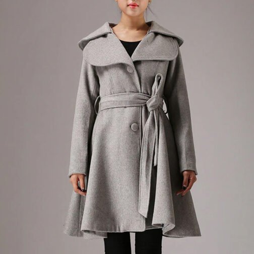 Women’s Feminine Swing Fit and Flare Wool Coat - Image 4