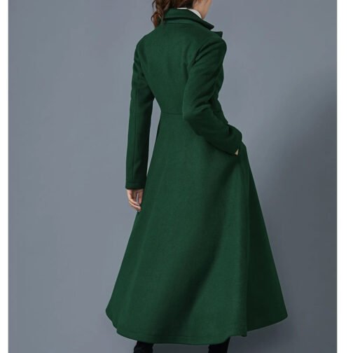 Women’s Swing Dark Green Wool Coat - Image 2