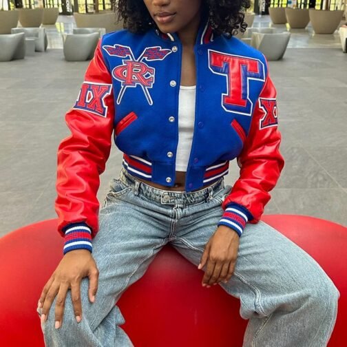 Women’s Tennessee State University Cropped Varsity Jacket - Image 3