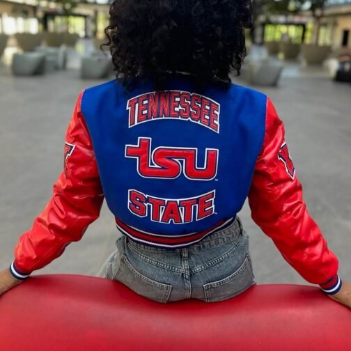 Women’s Tennessee State University Cropped Varsity Jacket - Image 2