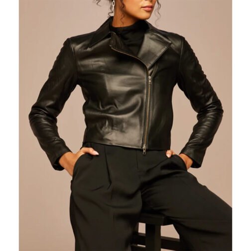 Women’s Vince Zip Front Leather Jacket - Image 6