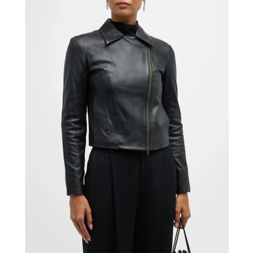 Women’s Vince Zip Front Leather Jacket - Image 2