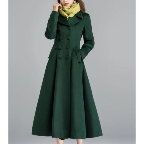 Women’s Vintage Inspired Swing Double Breasted Wool Coat - Image 3