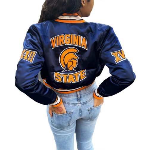 Women’s Blue Cropped Virginia State University Jacket - Image 4