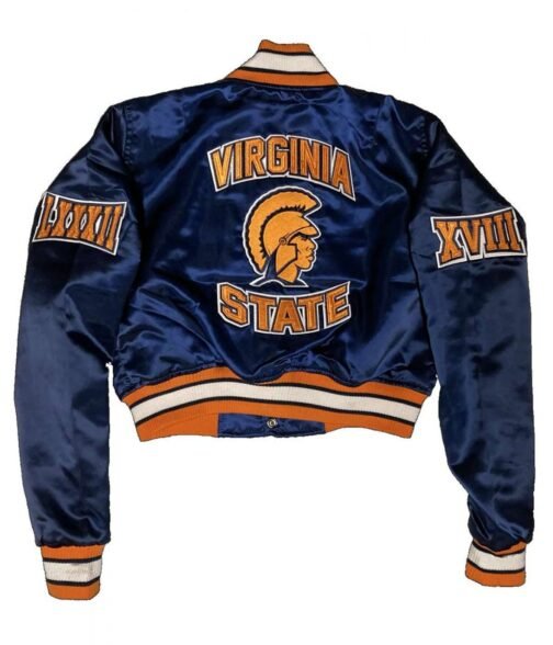 Women’s Blue Cropped Virginia State University Jacket - Image 2