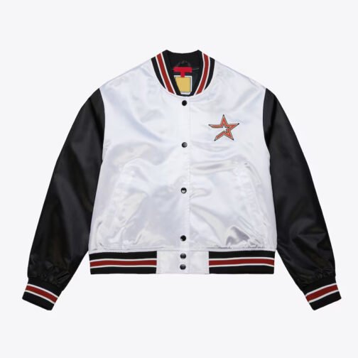 Women’s Houston Astros Cropped White and Black Satin Jacket