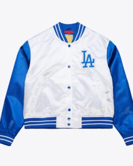 Women’s LA Dodgers Cropped White and Blue Satin Jacket