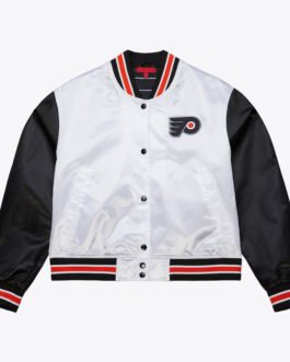 Women’s Philadelphia Flyers Cropped White and Black Satin Jacket