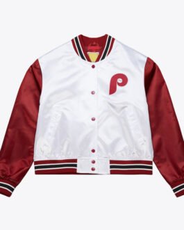 Women’s Philadelphia Phillies Cropped White and Red Satin Jacket