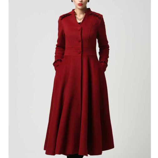 Women’s Long Wool Coat with Ruffle