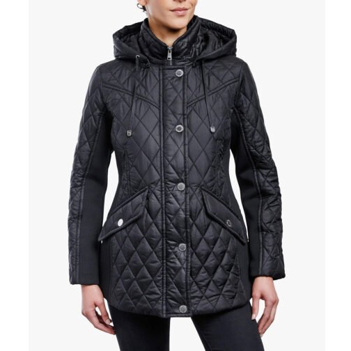 Women’s Zip Front Diamond Quilted Hooded Jacket - Image 4
