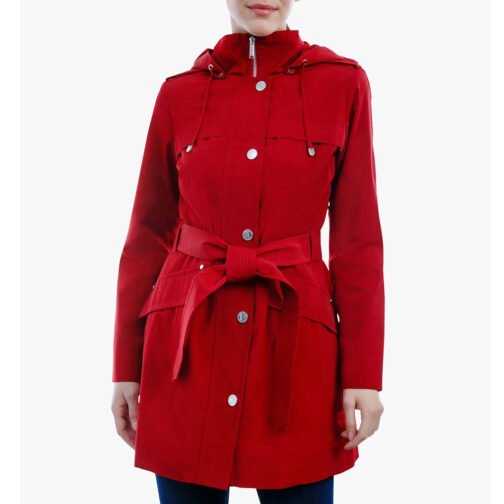 Women’s Zip Front Belted Hooded Coat