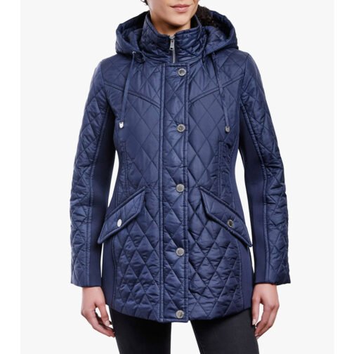 Women’s Zip Front Diamond Quilted Hooded Jacket - Image 2