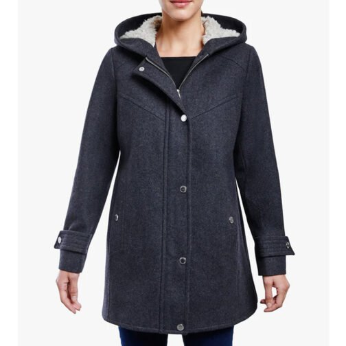 Women’s Zip Front Wool Sherpa Hooded Coat - Image 9